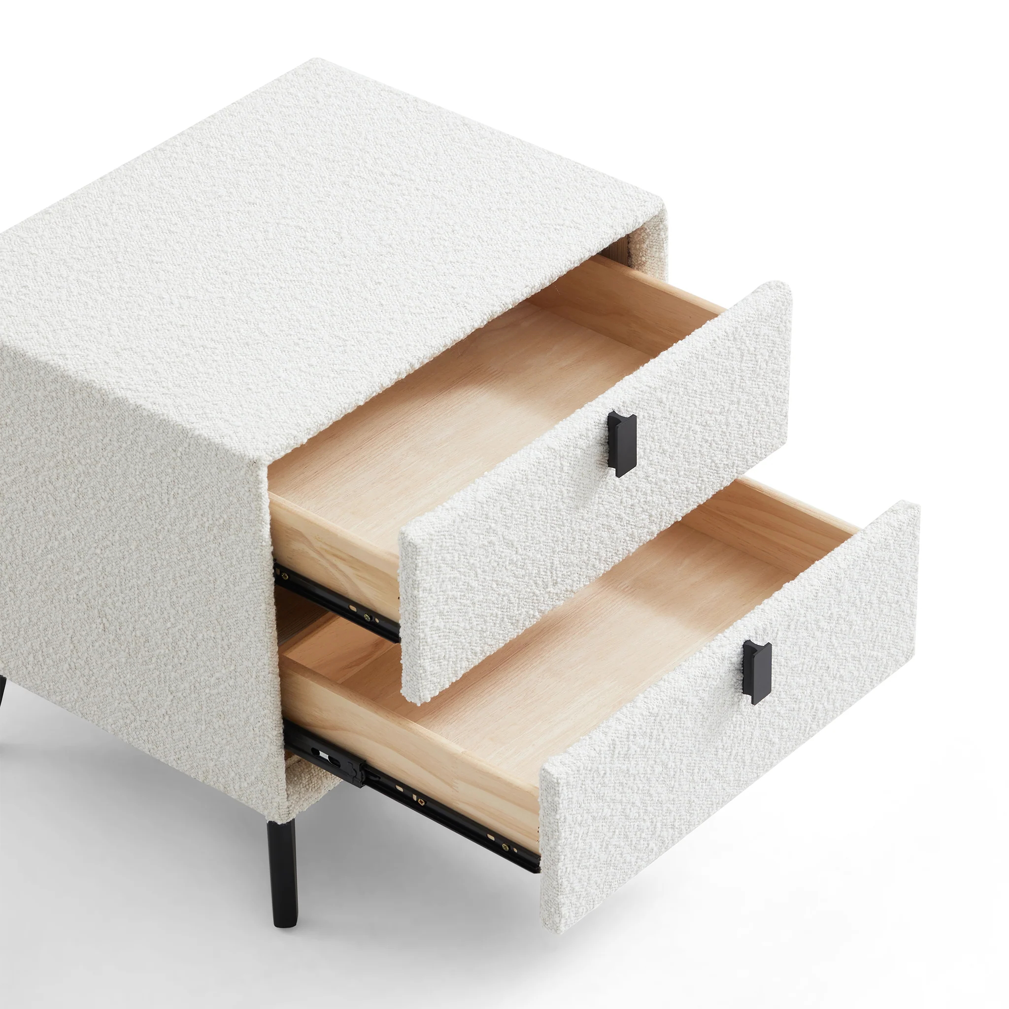Cushy Boucle Fabric Nightstand - Soft-Touch Bedside Table with Drawer in Textured Boucle Upholstery - Image 2